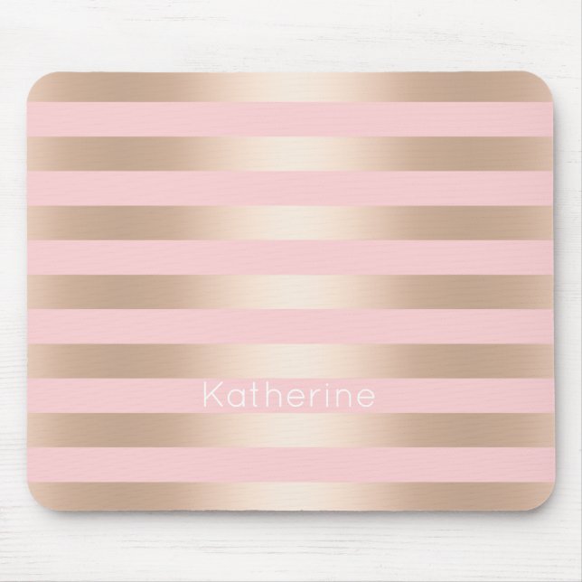 Elegantes modernes Küken-Rosen-Goldrosa striped Mousepad (Vorne)