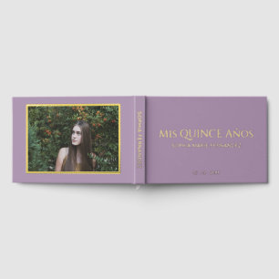 Elegantes modernes Lila Gold Foto Quinceañera Gästebuch