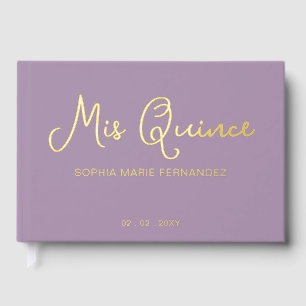 Elegantes modernes Lila Gold Foto Quinceañera Gästebuch