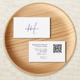 Elegantes modernes lila Schriftmonogramm QR-Code Visitenkarte