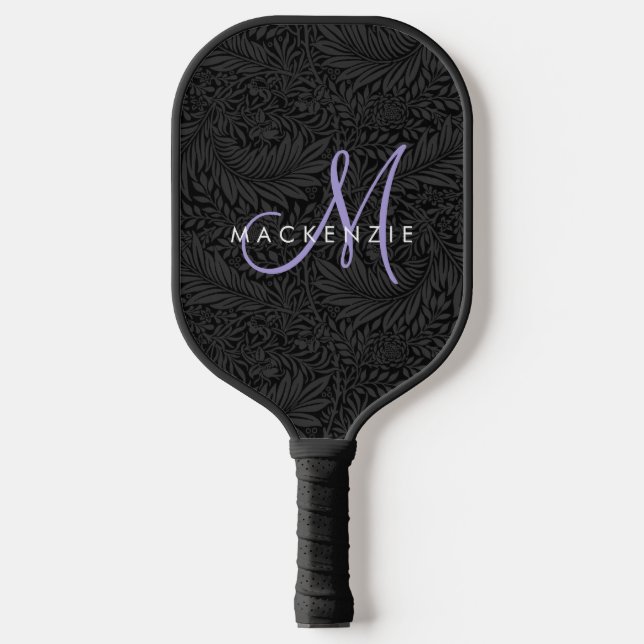 Elegantes, modernes Lila Script Monogram Pickleball Schläger (Vorderseite)