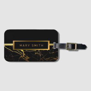 Elegantes, modernes Marmorschwarz Gold Gepäckanhänger