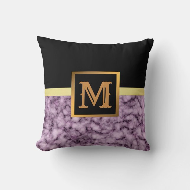 Elegantes, modernes Marmorschwarz Gold Kissen (Vorderseite)