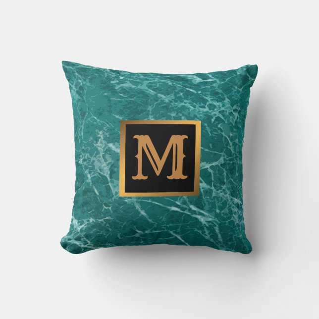 Elegantes, modernes Marmorschwarz Gold Kissen (Vorderseite)
