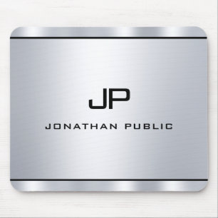 Elegantes, modernes Metallsilber-Look Monogramm Mousepad