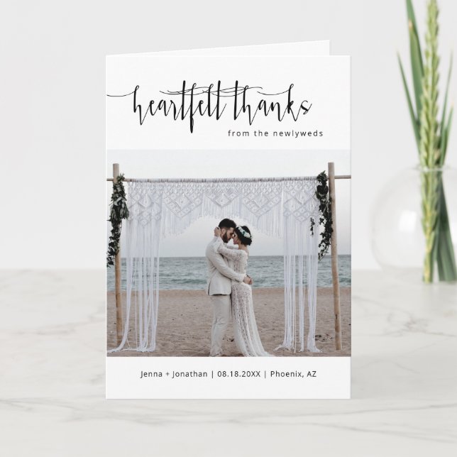 Elegantes, modernes Minimal-Script-Hochzeitsskript Dankeskarte (Vorderseite)