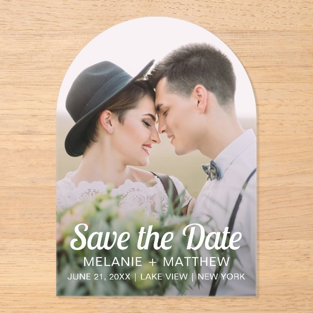 Elegantes modernes Minimales Foto Save the Date Acryleinladungen (Vorderseite)