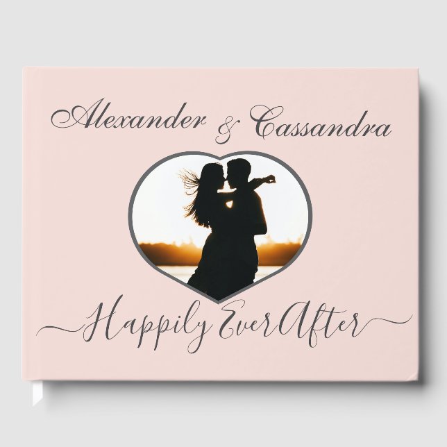 Elegantes, modernes, minimales Rosa Foto Hochzeit Gästebuch (Vorderseite)