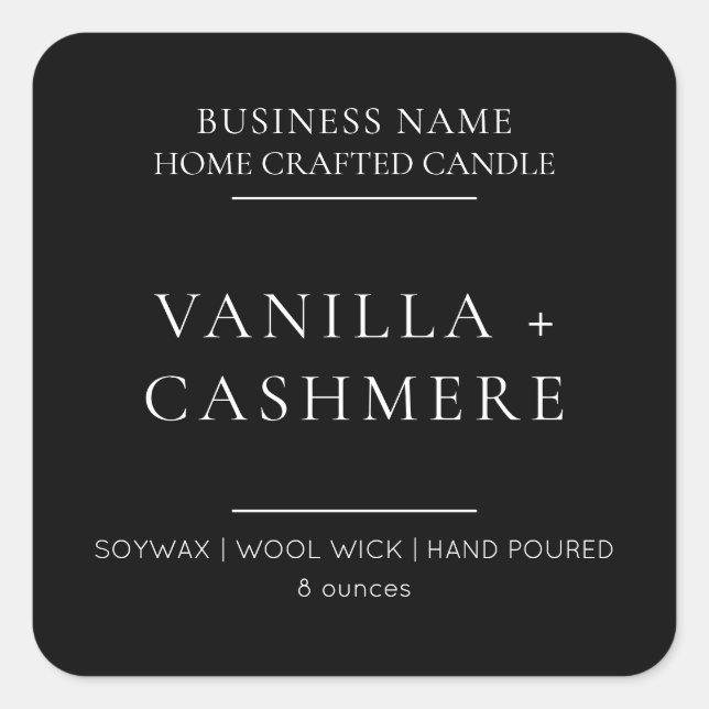 Elegantes, modernes Minimalistisches Kerzenprodukt Quadratischer Aufkleber (Vorderseite)