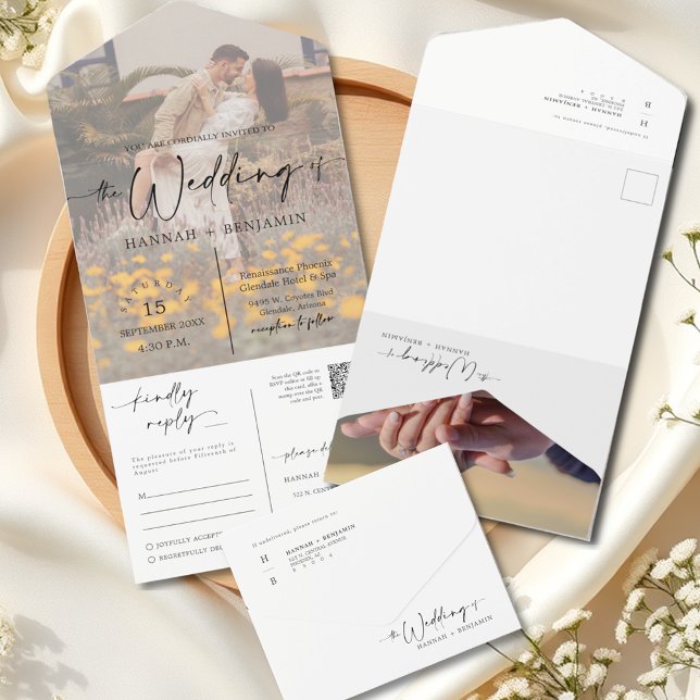 Elegantes modernes Minimalistisches QR-Code-Foto All In One Einladung (Von Creator hochgeladen)