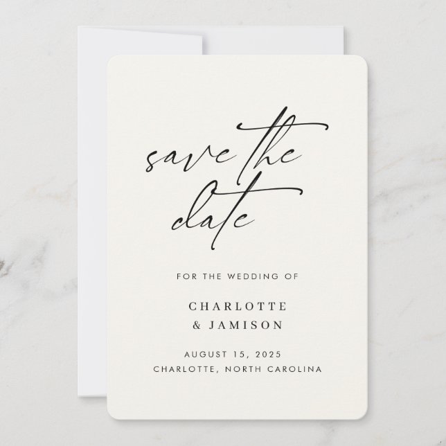Elegantes modernes minimalistisches Skript Elfenbe Save The Date (Vorderseite)