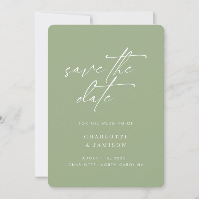 Elegantes modernes minimalistisches Skript-Sage-Fo Save The Date (Vorderseite)