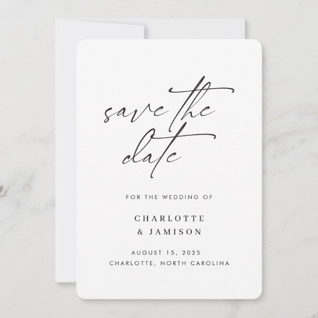Elegantes modernes minimalistisches Skript Schwarz Save The Date (Vorderseite)