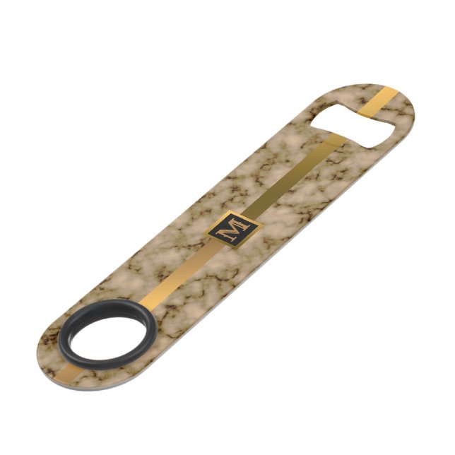Elegantes, modernes Mit Monogramm Marmorschwarz Speed Flaschenöffner (Vorderseite Schrägansicht)