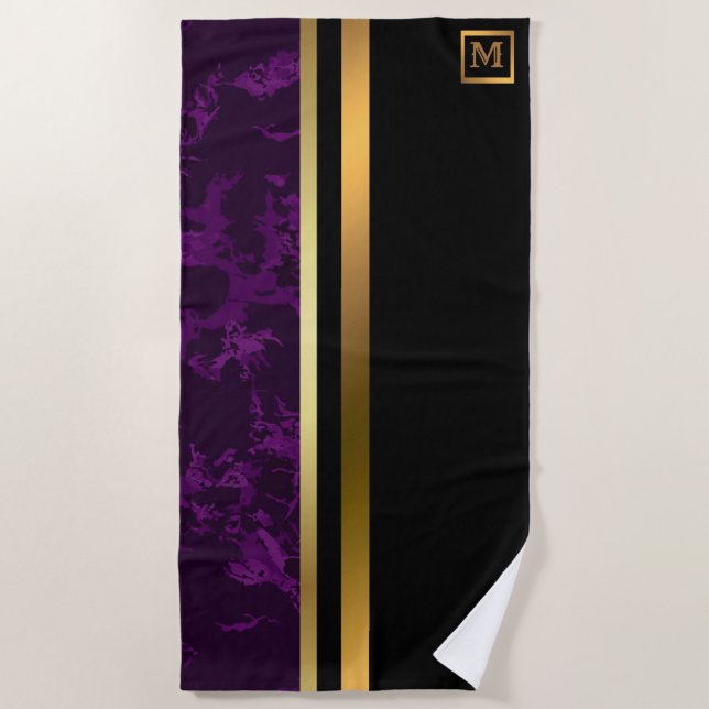 Elegantes, modernes Mit Monogramm Marmorschwarz Strandtuch (Vorderseite)
