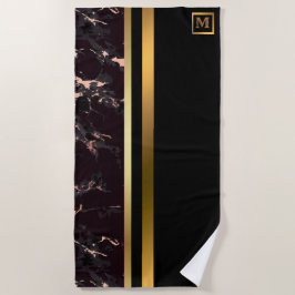 Elegantes, modernes Mit Monogramm Marmorschwarz Strandtuch