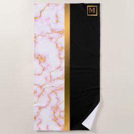 Elegantes, modernes Mit Monogramm Marmorschwarz Strandtuch