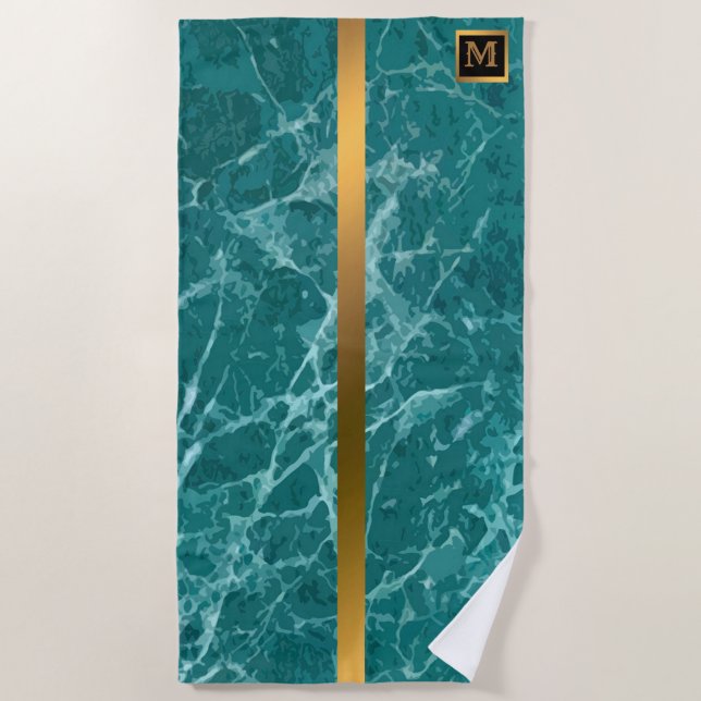 Elegantes, modernes Mit Monogramm Marmorschwarz Strandtuch (Vorderseite)