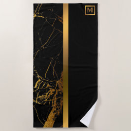 Elegantes, modernes Mit Monogramm Marmorschwarz Strandtuch