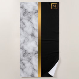 Elegantes, modernes Mit Monogramm Marmorschwarz Strandtuch