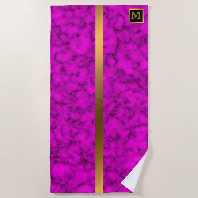 Elegantes, modernes Mit Monogramm Marmorschwarz Strandtuch (Vorderseite)