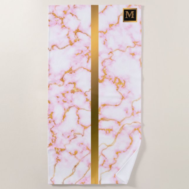 Elegantes, modernes Mit Monogramm Marmorschwarz Strandtuch (Vorderseite)