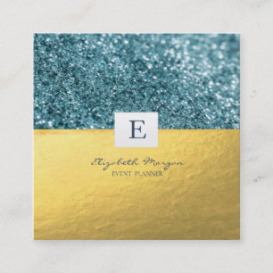 Elegantes Modernes Monogramm Gold Glitter Bokeh Quadratische Visitenkarte