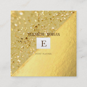 Elegantes modernes Monogramm Gold, Glitter Bokeh Quadratische Visitenkarte