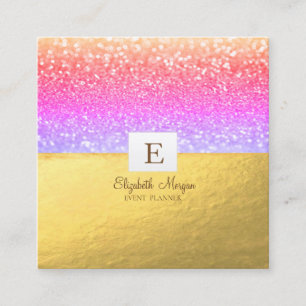 Elegantes modernes Monogramm Gold Glitter Violette Quadratische Visitenkarte