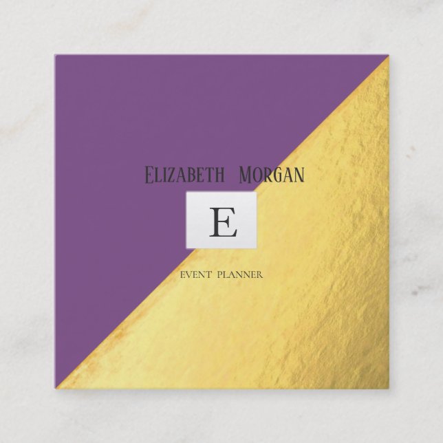 Elegantes, modernes Monogramm Gold, Violet Quadratische Visitenkarte (Vorderseite)
