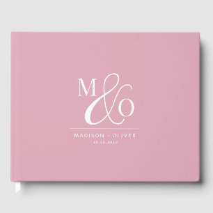 Elegantes modernes Monogramm Hochzeit Rosa Gästebuch