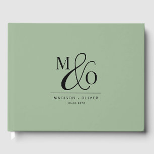 Elegantes modernes Monogramm Hochzeit Salbeigrün Gästebuch