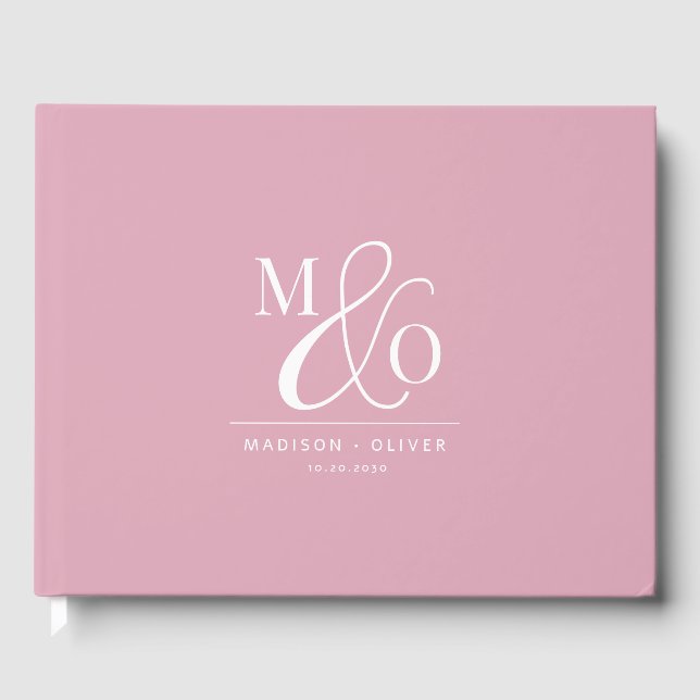 Elegantes, modernes Monogramm-Hochzeitrosa Gästebuch (Vorderseite)