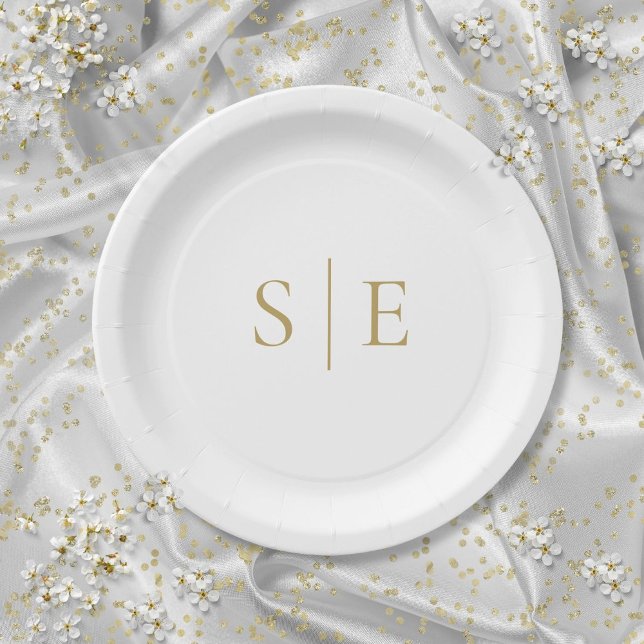 Elegantes, modernes Monogramm Minimalistisch Pappteller (Elegant Modern Gold Monogram Minimalist Paper Plates)