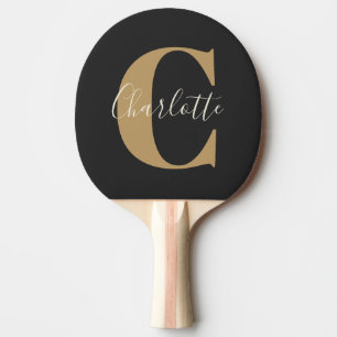 Elegantes modernes Monogramm Name in Schwarz Gold  Tischtennis Schläger