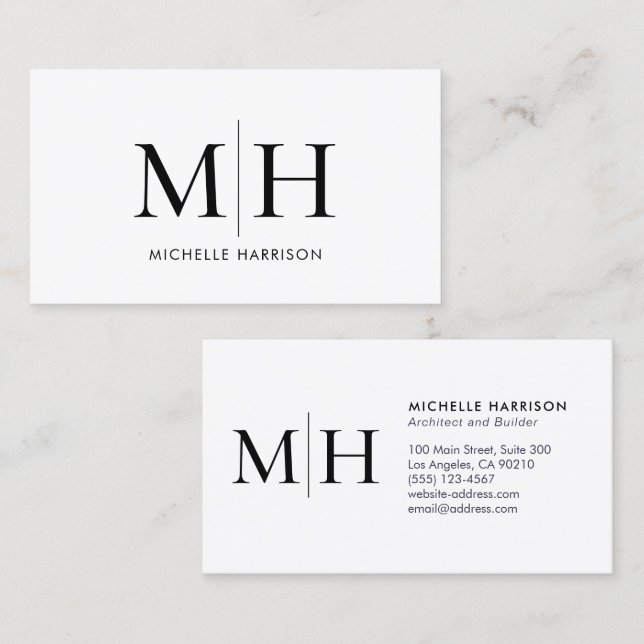 Elegantes modernes Monogramm Schwarz-weiß Beruflic Visitenkarte (Vorne/Hinten)