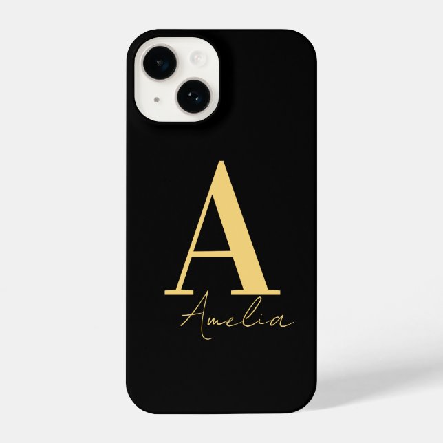 Elegantes, modernes Monogramm-Schwarzes Gold iPhone Hülle (Rückseite)