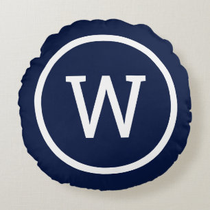 Elegantes, modernes Navyblau Monogramm Rundes Kissen