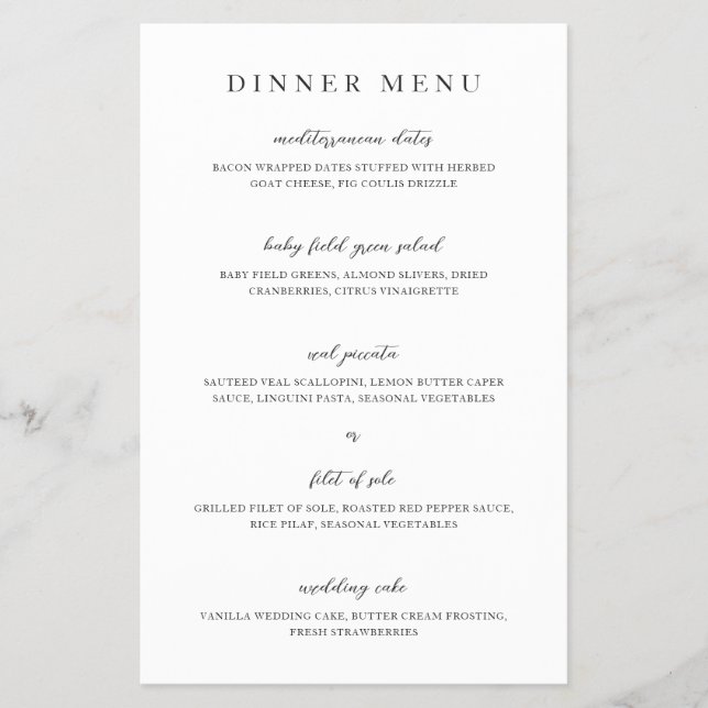 Elegantes modernes neutrales Hochzeitsmenü Flyer (Vorne)