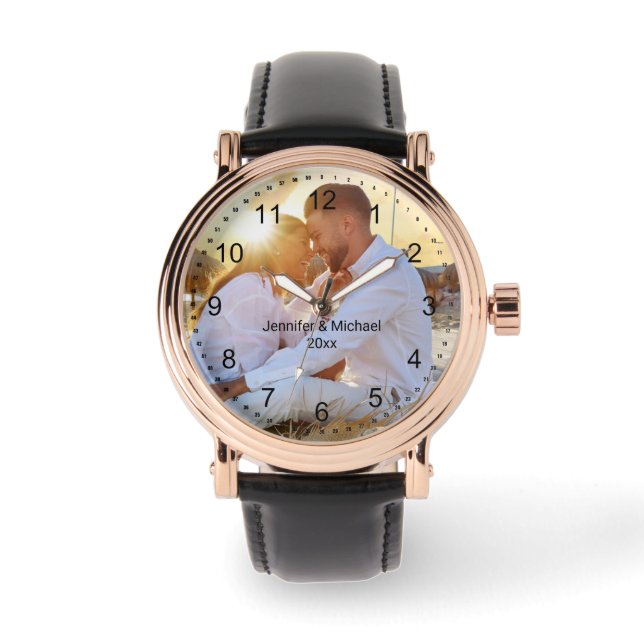 elegantes modernes Pärchen-Foto Armbanduhr (Vorderseite)