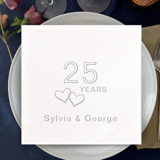 Elegantes modernes Personalisiertes Party zum 25.  Servietten Mit Folie (Add couple’s names for elegant real foil personalized 25th anniversary party napkins. Simple stylish)