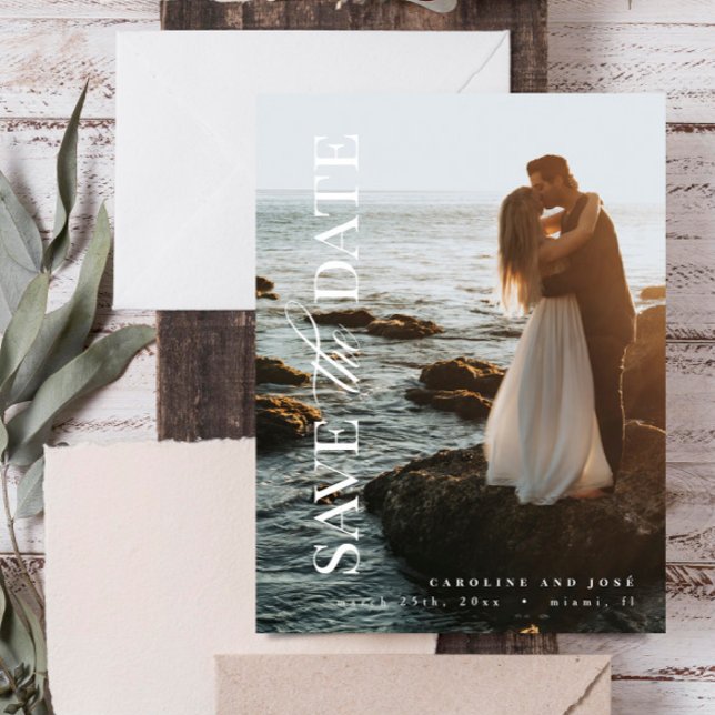 Elegantes modernes Portrait-Foto Save the Date Postkarte (Von Creator hochgeladen)