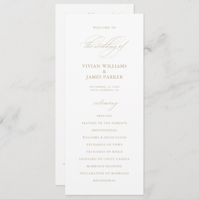 Elegantes, modernes Programm zur Hochzeit von weiß (Vorne/Hinten)