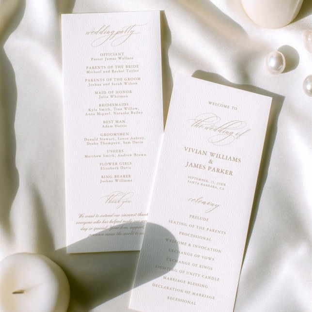 Elegantes, modernes Programm zur Hochzeit von weiß (Elegant Modern Calligraphy White Wedding Program)