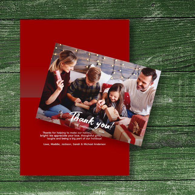 Elegantes modernes Red Holiday Foto Vielen Dank Karte (Von Creator hochgeladen)