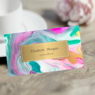 Elegantes Modernes Regenbogen Ombre Marmor Gold Visitenkarte