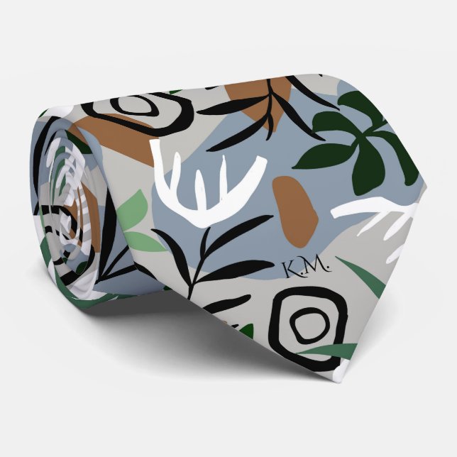 Elegantes, modernes Retro-Vintages Foliage-Monogra Krawatte (Gerollt)