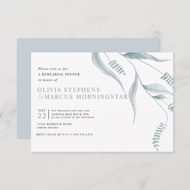 Elegantes, modernes, robustes Blue Foliage Einladung (Vorne/Hinten)