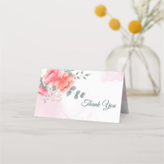 Elegantes modernes Rosa Aquarell Danke Platzkarte