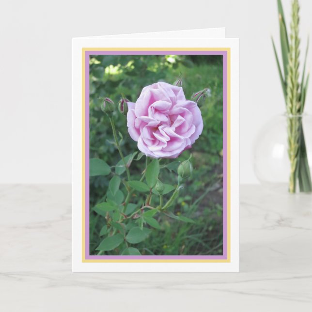 Elegantes, modernes Rosa Lila Rose Foto Goldrahmen Karte (Vorderseite)